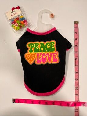 Peace Love in Black & Pink Dog Tee with new hair clips- Groovy Graphic Pet Shirt